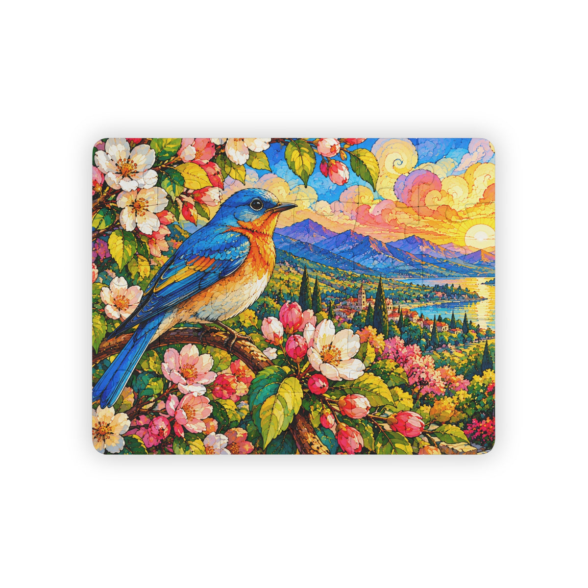 Bluebird Spring Blossoms finished 30 piece puzzle